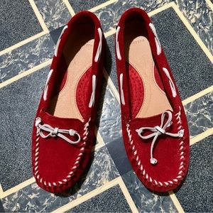 Lands End Red and White Mocassins